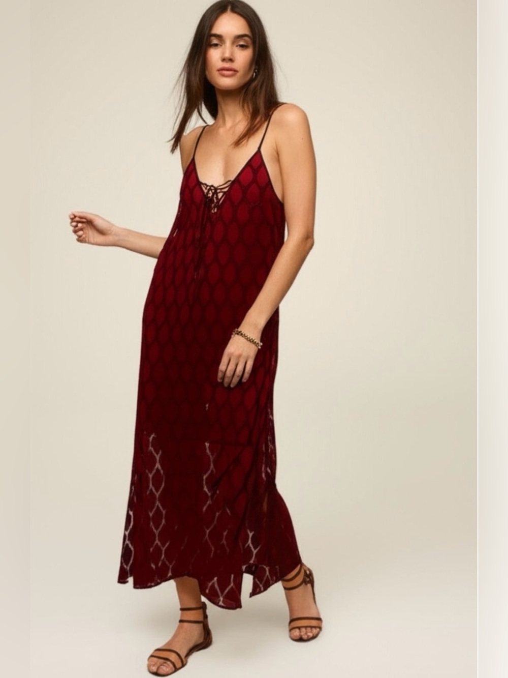 NWT Band of the Free Burgundy Burnout Maxi Slip Dress Size M